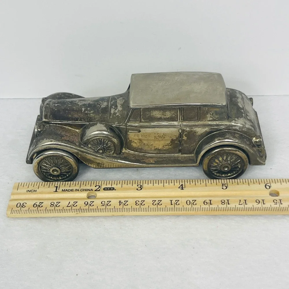 Vintage 1937 Rolls Royce Phantom Metal Coin Bank Silver Tone Die Cast Car 5.5in